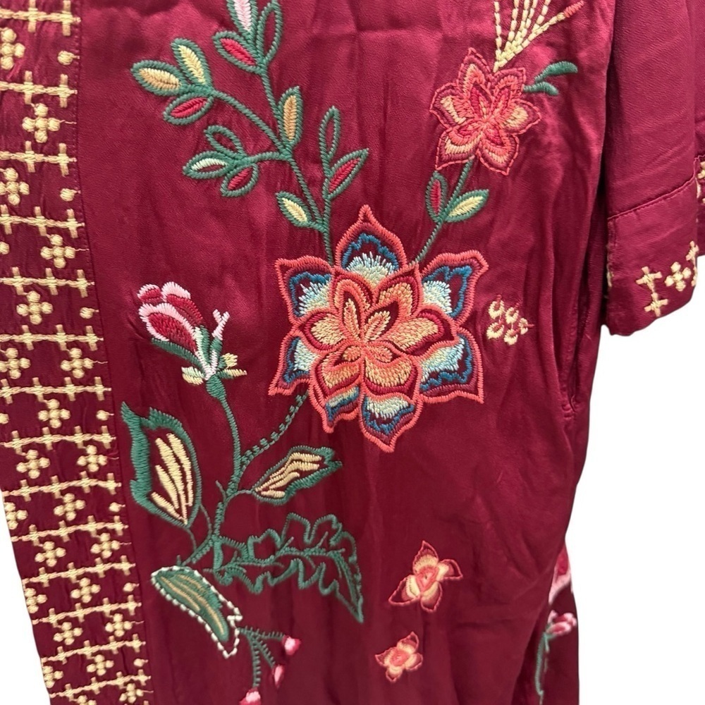 JOHNNY WAS XS Messine Long Kimono Floral Embroidered Pomegranate/Burgundy NWT - Picture 4 of 11